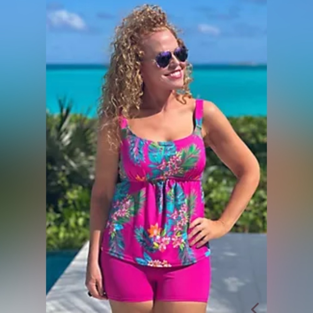 Kim gravel scoop neck Tankini bike shorts Swimsuits For All plus Size 16 NWT 14